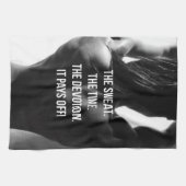 汗、時間、献身女性のトレーニング やる気を起こさせる キッチンタオル (横)