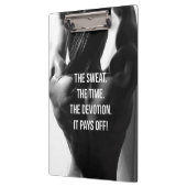 汗、時間、献身女性のトレーニング やる気を起こさせる クリップボード (左)