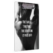 汗、時間、献身女性のトレーニング やる気を起こさせる クリップボード (右)