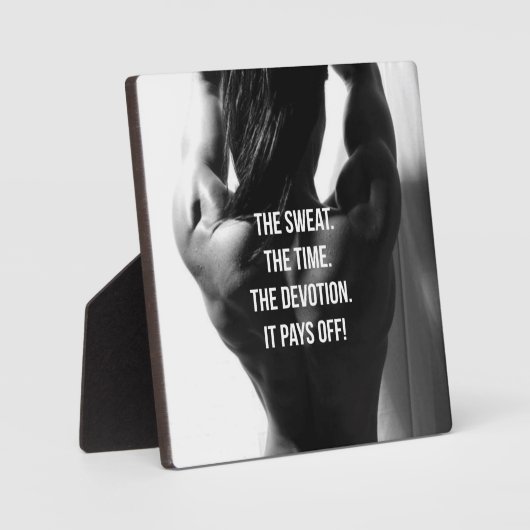 汗、時間、献身女性のトレーニング やる気を起こさせる フォトプラーク (正面)