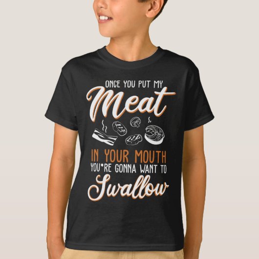 汚いアダルトギフトデザイン肉あなたの口Bbq Jok Tシャツ (正面)