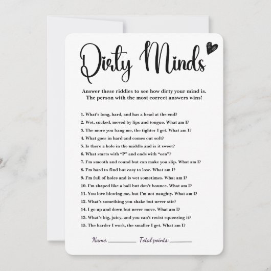 汚い心ブライダルシャワーゲームのユーモアおもしろい大人 招待状 (正面)