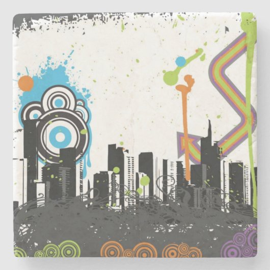 汚い都市景観のイラストレーション ストーンコースター (正面)