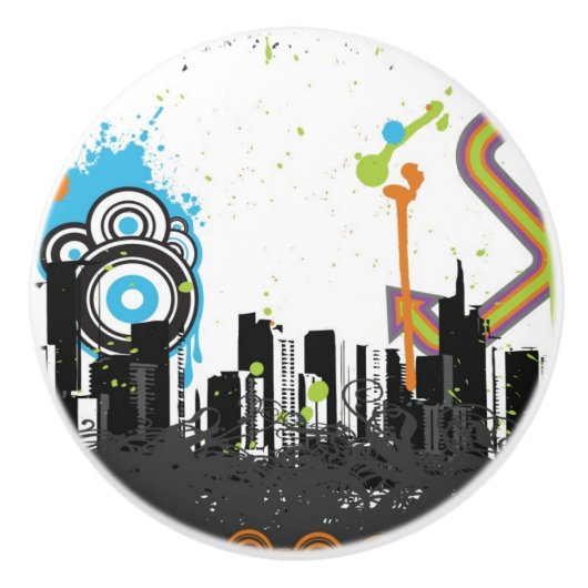 汚い都市景観のイラストレーション セラミックノブ (正面)