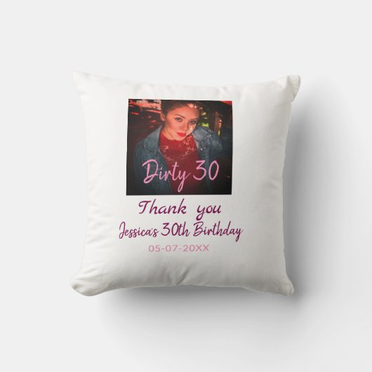 汚い30誕生日名前を追加ピンク追加フォト日付 クッション (正面)