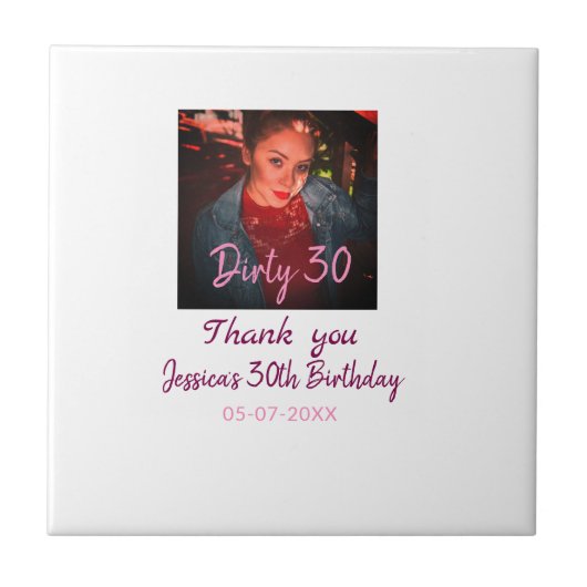 汚い30誕生日名前を追加ピンク追加フォト日付 タイル (正面)