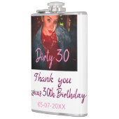 汚い30誕生日名前を追加ピンク追加フォト日付 フラスク (左)