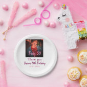 汚い30誕生日名前を追加ピンク追加フォト日付 ペーパープレート (パーティー)