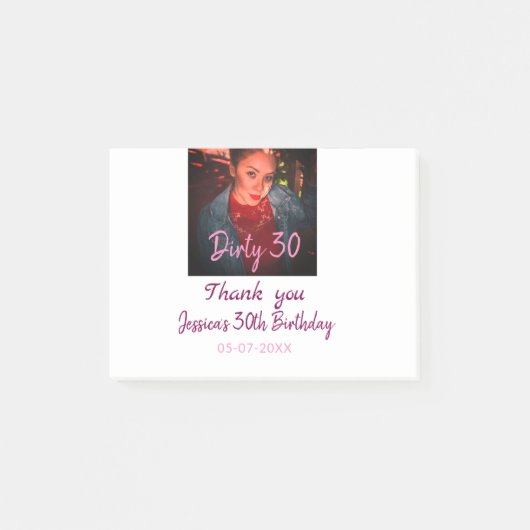 汚い30誕生日名前を追加ピンク追加フォト日付 ポストイット (正面)
