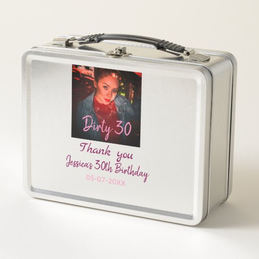 汚い30誕生日名前を追加ピンク追加フォト日付 メタルランチボックス (正面)
