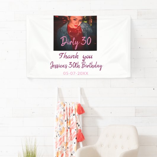 汚い30誕生日名前を追加ピンク追加フォト日付 横断幕 (インサイチュ)