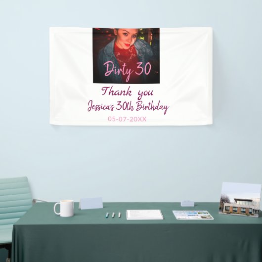 汚い30誕生日名前を追加ピンク追加フォト日付 横断幕 (トレードショー)
