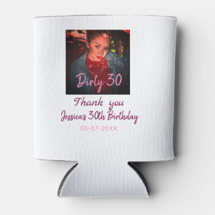 汚い30誕生日名前を追加ピンク追加フォト日付 缶クーラー