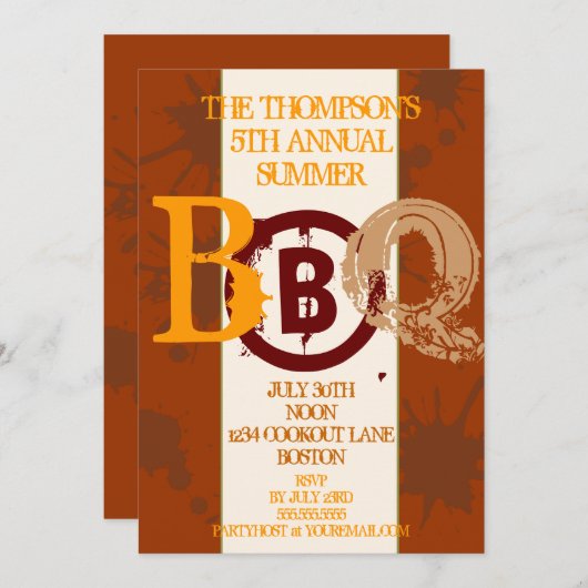 汚いBBQのモダンの招待状 招待状 (正面/裏面)
