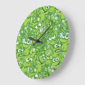 汚おもしろいい模様に絡まった緑のカエル ラージ壁時計 (傾斜)