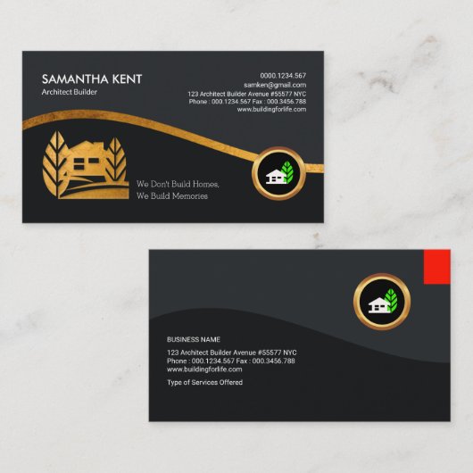 汚された金ゴールドの波の動的モダンな建築者の建築家 名刺 (正面/裏面)