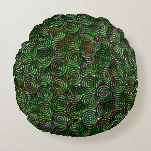 汚れたらせん状に透明な濃い緑の画像 ラウンドクッション (正面)