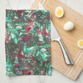 汚れたアクアマリンと赤、鈍い黒で汚れた キッチンタオル (四つ折り)