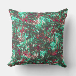 汚れたアクアマリンと赤、鈍い黒で汚れた クッション