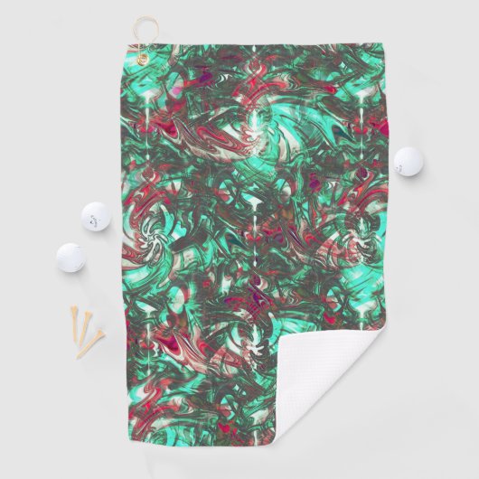 汚れたアクアマリンと赤、鈍い黒で汚れた ゴルフタオル (インサイチュ)