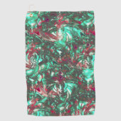 汚れたアクアマリンと赤、鈍い黒で汚れた ゴルフタオル (正面)