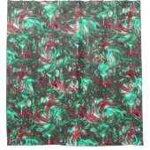 汚れたアクアマリンと赤、鈍い黒で汚れた シャワーカーテン (正面)