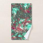 汚れたアクアマリンと赤、鈍い黒で汚れた バスタオルセット (ハンドタオル)