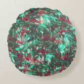 汚れたアクアマリンと赤、鈍い黒で汚れた ラウンドクッション (正面)