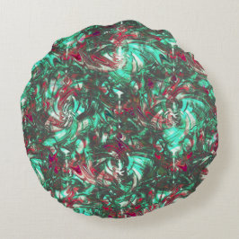 汚れたアクアマリンと赤、鈍い黒で汚れた ラウンドクッション