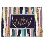 汚れたカラフルの水色のブラシストロークのパターン ラージペーパーバッグ (正面)