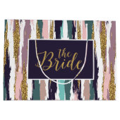 汚れたカラフルの水色のブラシストロークのパターン ラージペーパーバッグ (裏面)