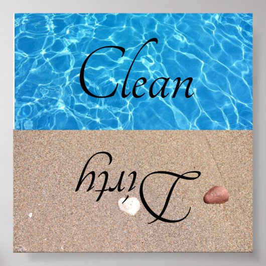 汚れたクリーン食洗機ビーチ水 ポスター (正面)