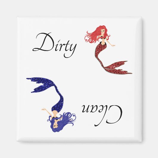 汚れたクリーン食洗機マグネット人魚レッドブルー マグネット (正面)