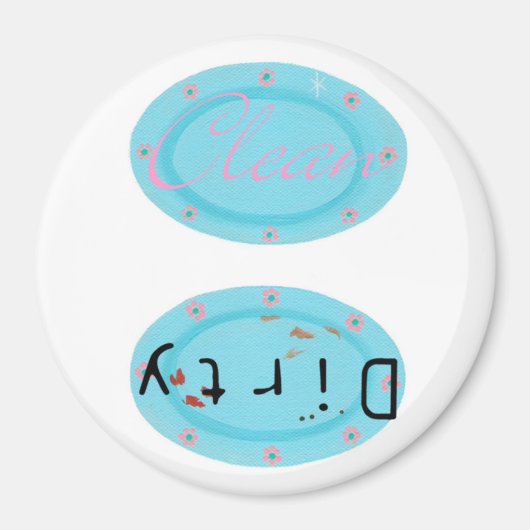 汚れたクリーン食洗機マグネット – 青いプラッタ マグネット (正面)