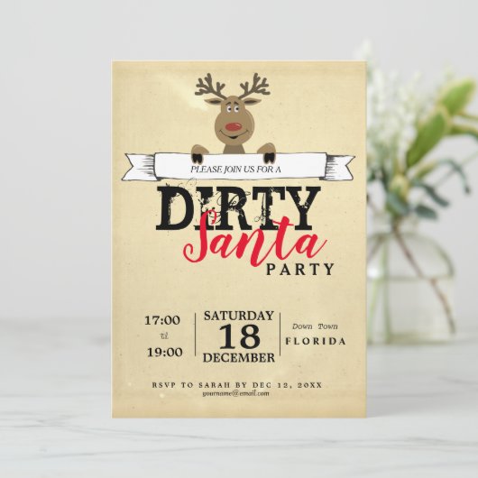 汚れたサンタのクリスマスのギフト交換オフィス 招待状 (スタンド正面)