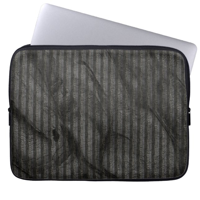 汚れたストライプ抽象芸術スケッチt上の粗い灰色の ラップトップスリーブ (正面)
