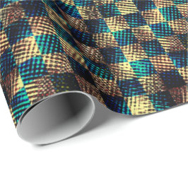 汚れたチェスとスクラッチ効果，青と黄色 ラッピングペーパー