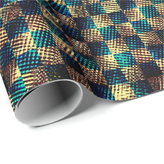 汚れたチェスとスクラッチ効果，青と黄色 ラッピングペーパー (ロールコーナー)