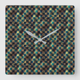 汚れたチェスとスクラッチ効果、黄色と青 スクエア壁時計