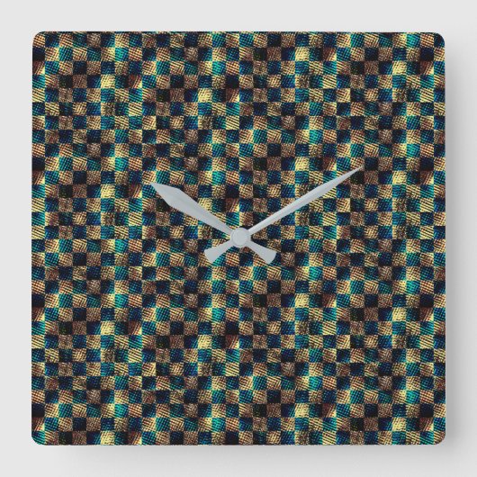 汚れたチェスとスクラッチ効果、黄色と青 スクエア壁時計 (正面)