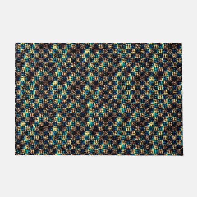 汚れたチェスとスクラッチ効果、黄色と青 ドアマット (正面)