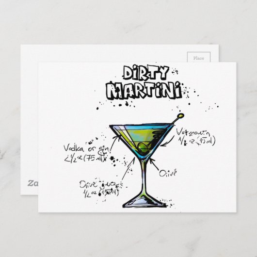 汚れたマルティーニのカクテルのレシピ ポストカード (正面/裏面)