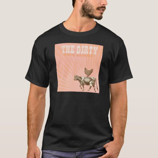 汚れた動物、ブラウンの鶏のブラウン牛 Tシャツ (正面)