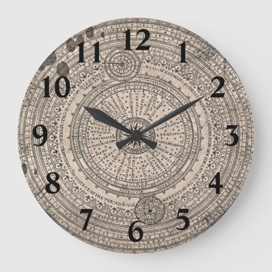汚れた古いコンパスマップ ラージ壁時計 (正面)