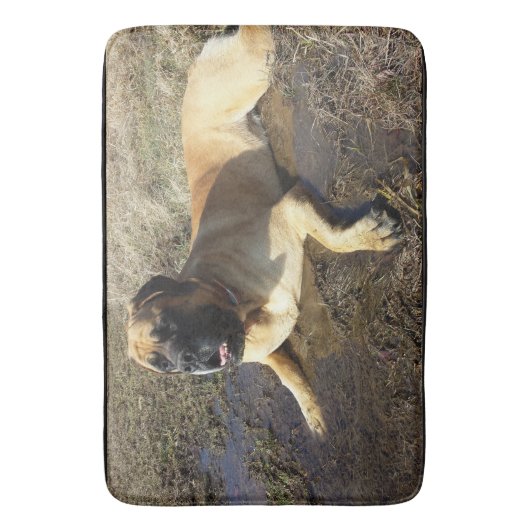 汚れた愛らしい英国のマスティフのバス・マット バスマット (正面縦)