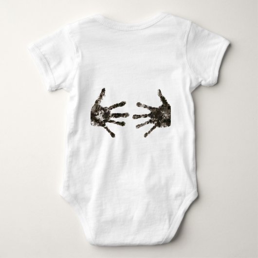 汚れた手のプリントを持つ整備士のパパは支持します ベビーボディスーツ (裏面)