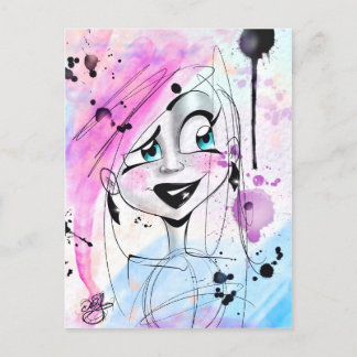 汚れた水彩画の女の子 ポストカード