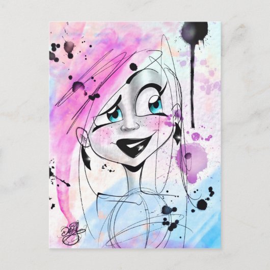 汚れた水彩画の女の子 ポストカード (正面)