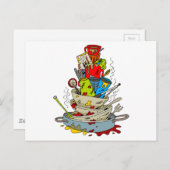 汚れた皿の積み重ね ポストカード (正面/裏面)