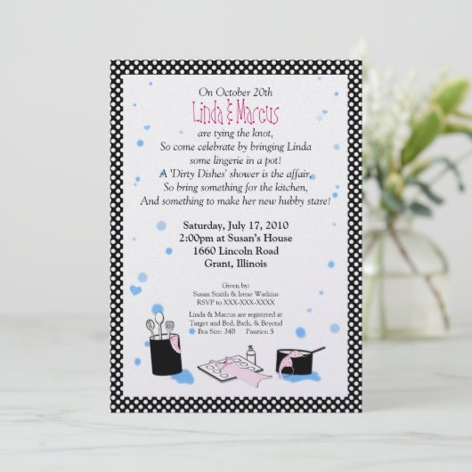 「汚れた皿」のブライダルシャワーの招待状 招待状 (スタンド正面)
